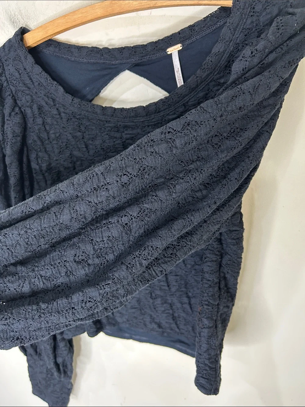 FREE PEOPLE Tea Time Lace Puff Sleeve Blouse Black Size Medium